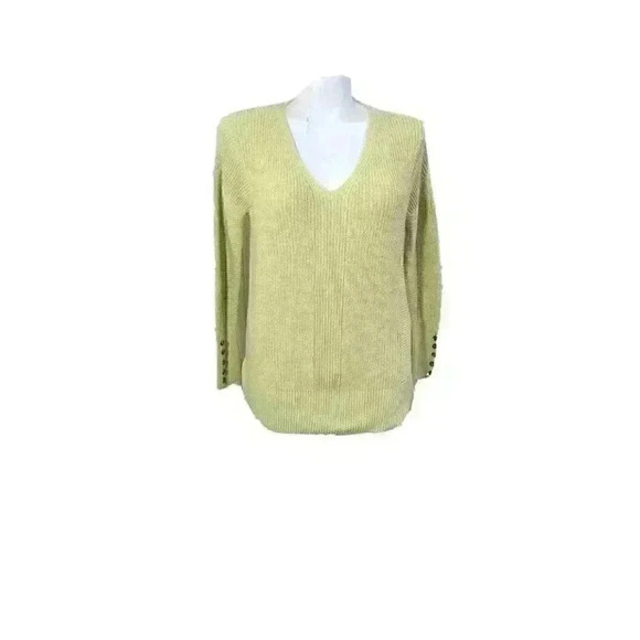Rachel Zoe Long Sleeve Ribbed Chartreuse Pullover Sweater Size Small - Picture 1 of 6
